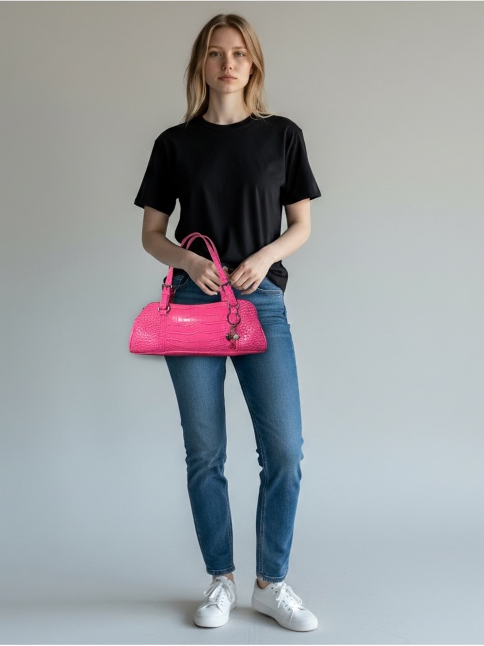 Bisou Bisou Michele Bohbot Pink Faux Croc Y2K Baguette Shoulder Bag Charm